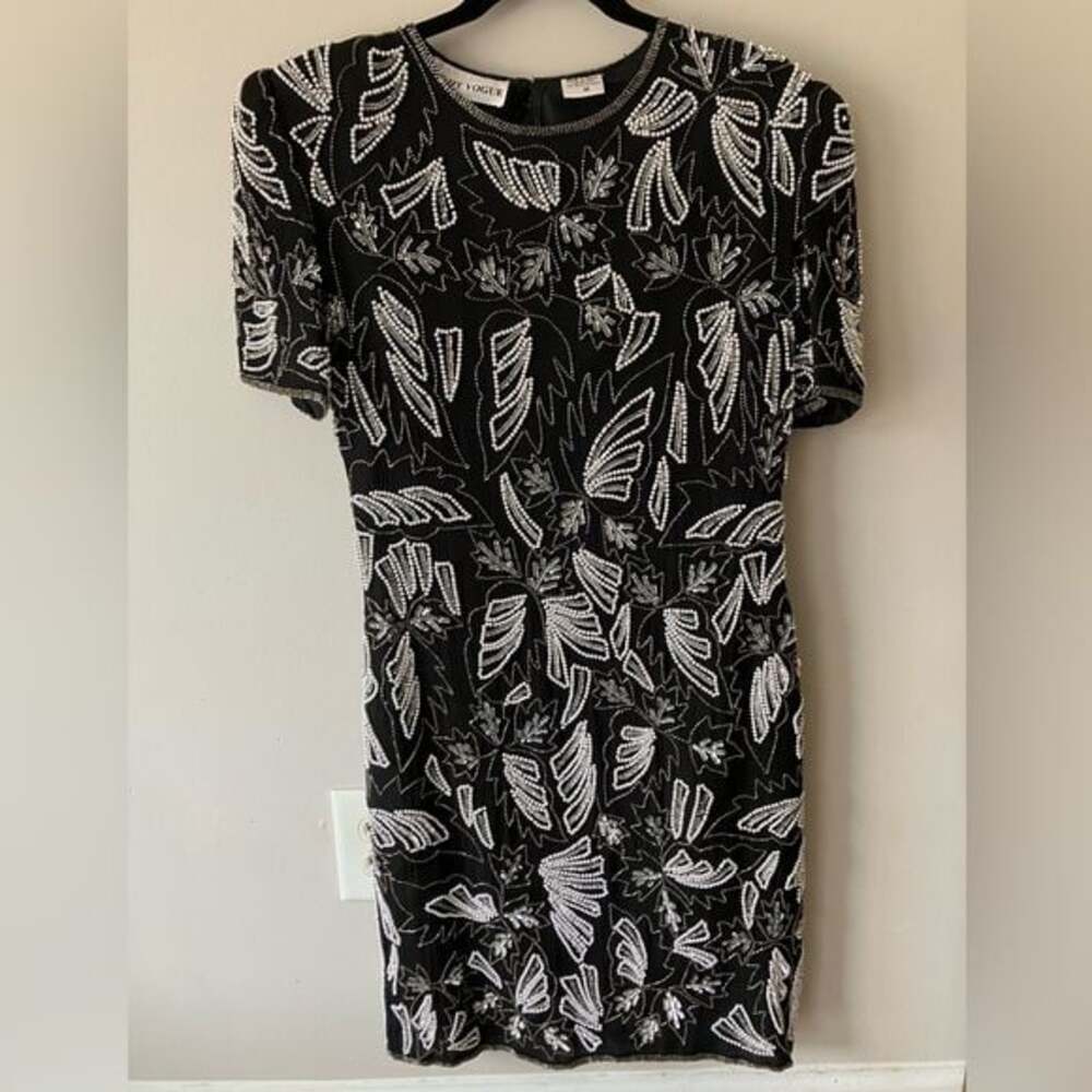Night Vogue Vintage Beaded Black and Silver midi dress